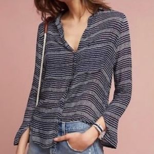 Anthro Button Down Navy Polka Dot Shirts Sz M